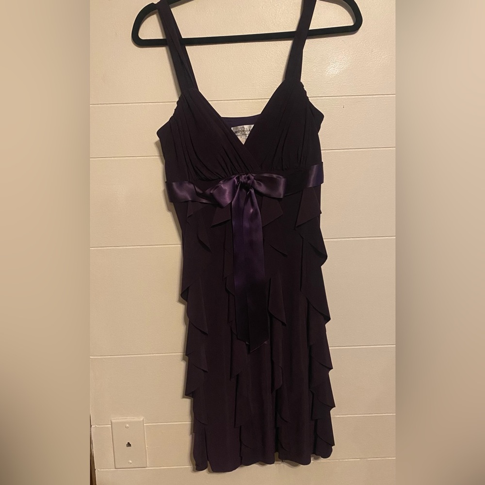 Dark purple ruffled, knee length dresss